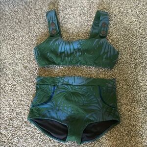 Free People Green Tropical Bikini Set